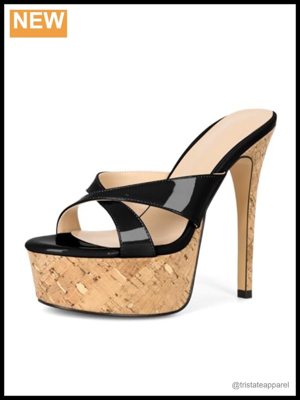 Heeled Mules Open Toe Crisscross Stiletto Cork Platform Sandals